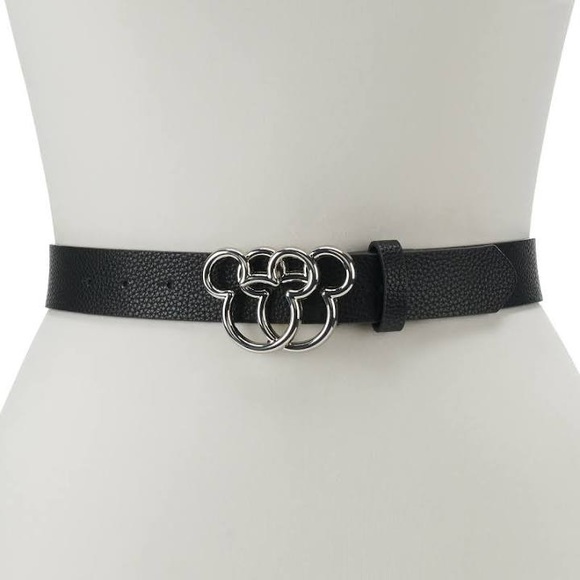 Disney Accessories - Mickey Mouse silhouette Sliver Buckle Black Faux Leather Belt